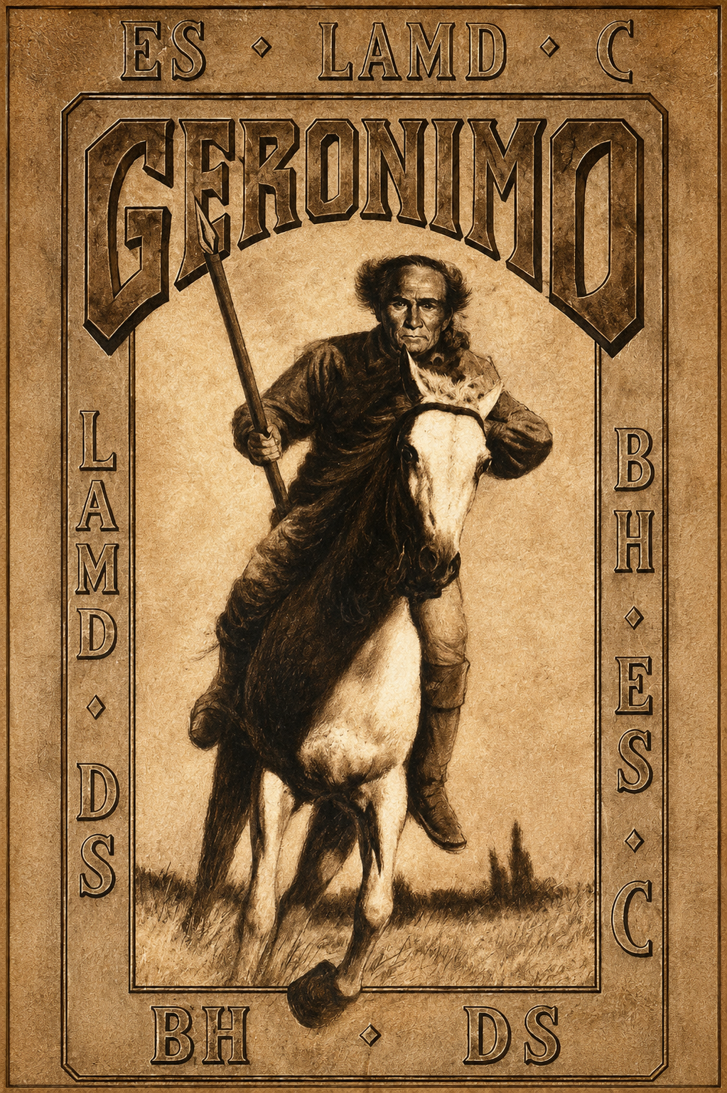 Geronimo — vintage poster of a warrior on horseback